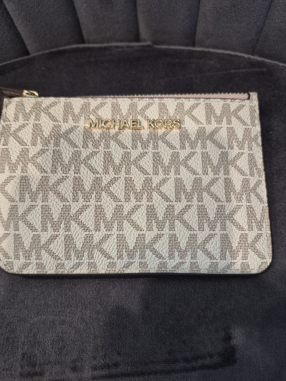 Michael Kors Signature Logo Zip Pouch in Beige